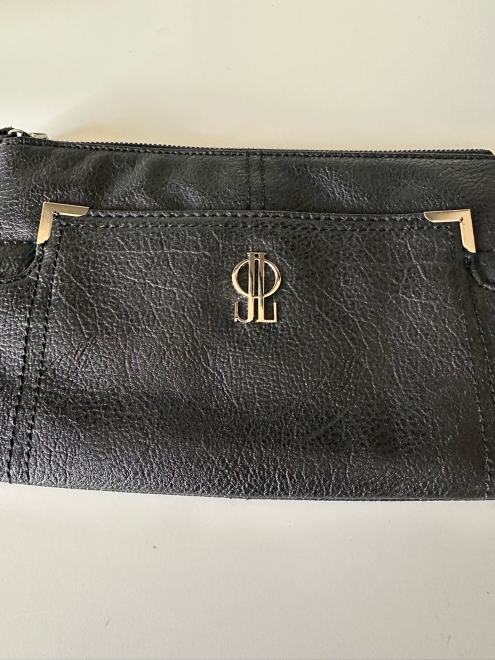 Jennifer Lopez Black Faux Leather Wristlet Clutch with Silver Accents